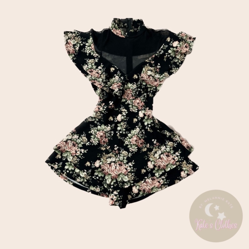 a’ gaci Jumpsuit In Flowered Short Pant Style With Transparency And Ruffles